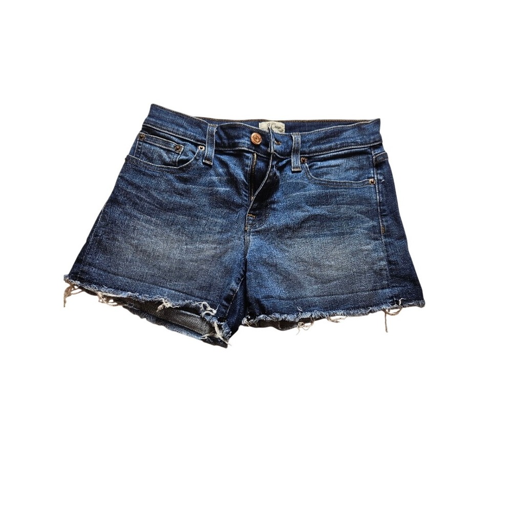 J.Crew Denim Shorts Womens 25 Dark Wash Raw Hem Frayed Cut Off Indigo Stretch